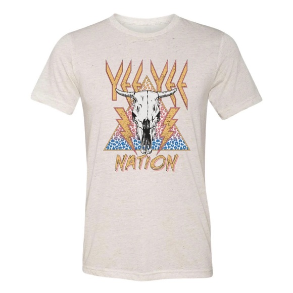 YEEYEE Apparel Band Tee Medium Western Rock Heathered Cream Short Sleeve Top - Picture 1 of 6